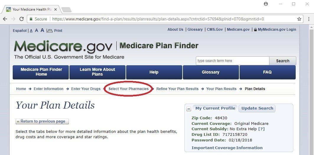 Medicare Plan Finder - different pharamacies